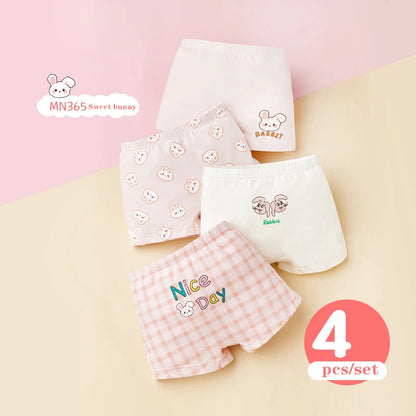 -キッズショーツ 女の子下着 ガールズパンツ アンダーウェア 4枚セット ピンクうさぎ ボクサーブリーフ【mh0005805】 - mamahalo shop - 幼児用下着 -  べビー服 - 子供服 - 男の子 - 女の子