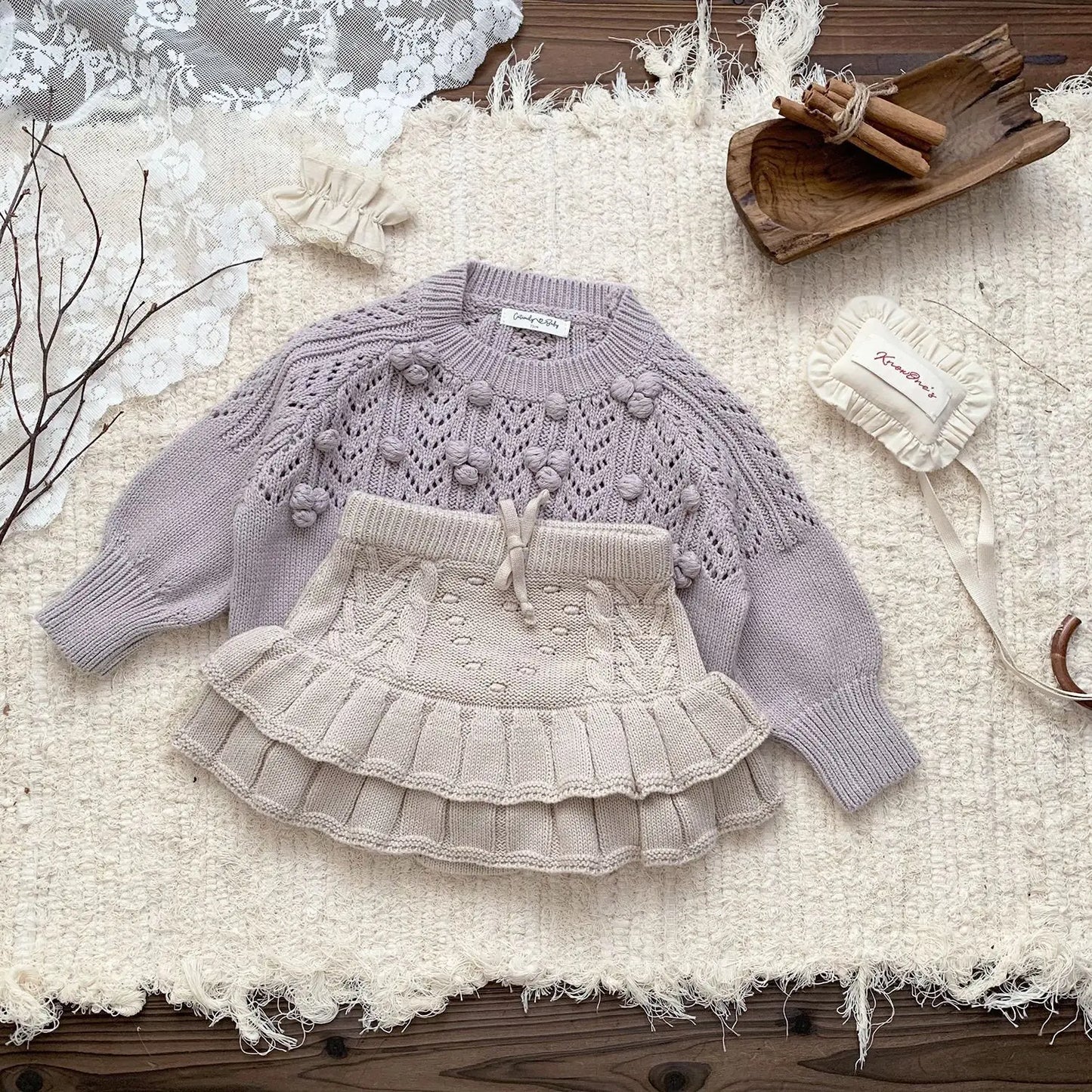 -ベビーキッズトップス レースニットぽんぽんセータートップス 2カラー - mamahalo shop - ニット・セーター -  べビー服 - 子供服 - 男の子 - 女の子