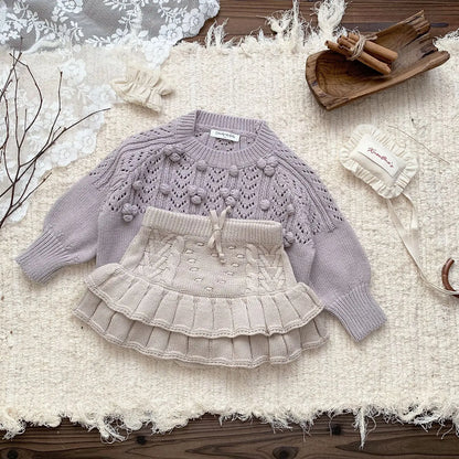 -ベビーキッズトップス レースニットぽんぽんセータートップス 2カラー - mamahalo shop - ニット・セーター -  べビー服 - 子供服 - 男の子 - 女の子