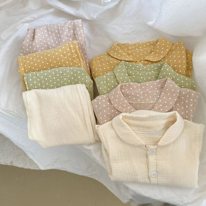 -キッズパジャマセット 長袖シャツ ロングパンツ 水玉ドットプリント 4カラー【mh0004073】 - mamahalo shop - 長袖セットアップ -  べビー服 - 子供服 - 男の子 - 女の子