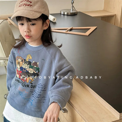 キッズトップス アニマルプリント裏フリース長袖スウェットシャツ - mamahalo shop - 長袖Tシャツ -  べビー服 - 子供服 - 男の子 - 女の子