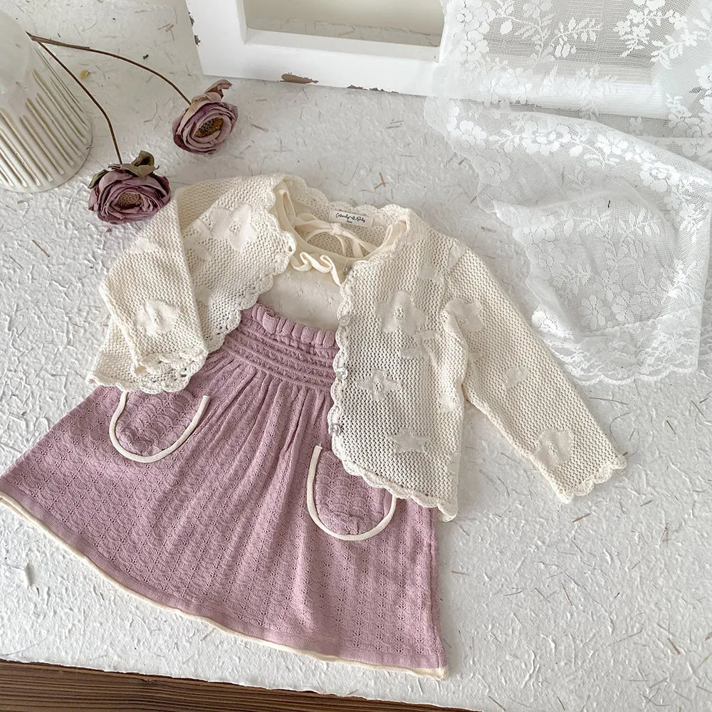 -ベビーキッズカーディガン ニットジャケット フラワー花柄刺繍 ボレロ 3カラー【mh0004275】 - mamahalo shop - カーディガン・パーカー -  べビー服 - 子供服 - 男の子 - 女の子