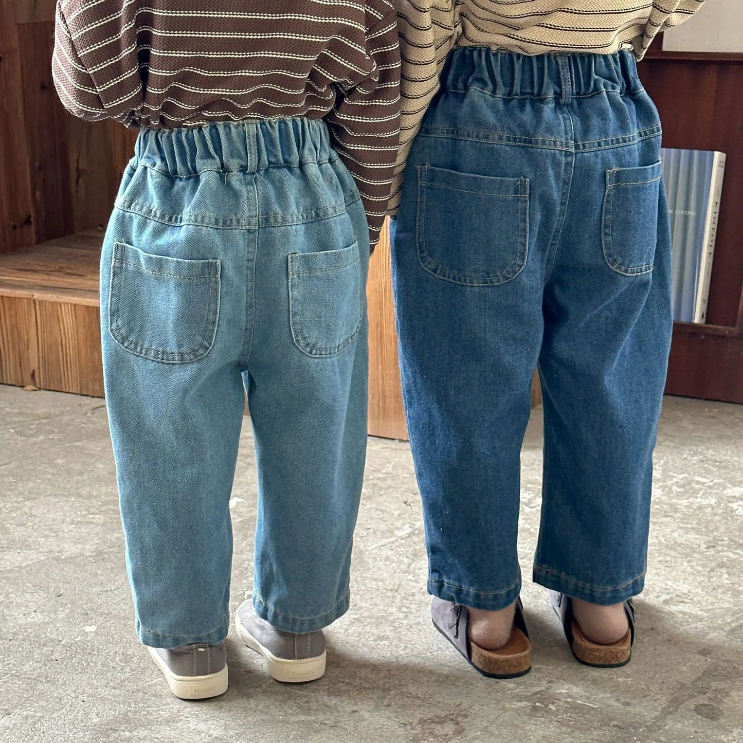 -キッズパンツ ソフトデニムウエスト切り替えステッチロングパンツ ジーンズ 2カラー【mh0006888】 - mamahalo shop - デニムパンツ -  べビー服 - 子供服 - 男の子 - 女の子