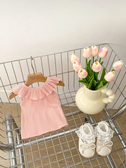 -ベビートップス フリルカラー ノースリーブTシャツ 5カラー - mamahalo shop - タンクトップ・キャミソール・ノースリーブトップス -  べビー服 - 子供服 - 男の子 - 女の子