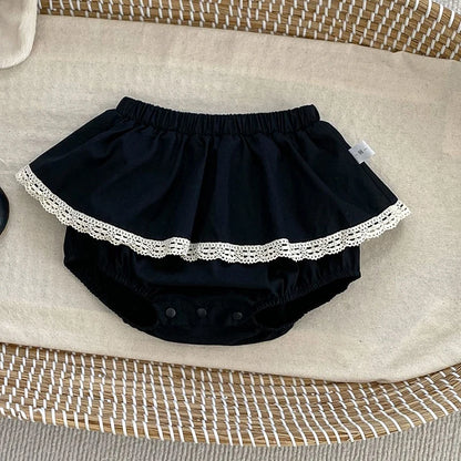 -ベビートップス/ブルマ リボン丸襟長袖Tシャツブラウス/フリルレースブルマパンツ 2カラー【mh0007186】 - mamahalo shop - 長袖セットアップ -  べビー服 - 子供服 - 男の子 - 女の子