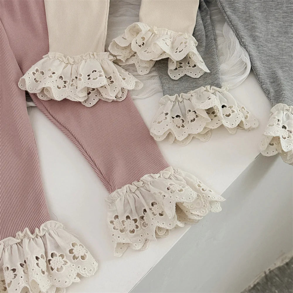 -ベビーパンツ ボリューム裾レースレギンスパンツ 3カラー - mamahalo shop - レギンスパンツ -  べビー服 - 子供服 - 男の子 - 女の子