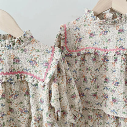 -ベビーロンパース フリル襟 長袖ボディスーツ フラワー花柄プリント【mh0004396】 - mamahalo shop - 長袖ロンパース -  べビー服 - 子供服 - 男の子 - 女の子