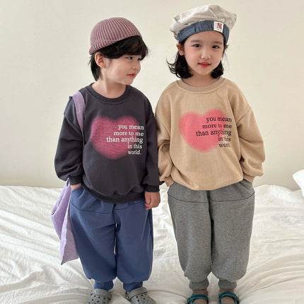 キッズトップス 長袖スウェットシャツ Tシャツ ハートレターロゴプリント 2カラー - mamahalo shop - 長袖Tシャツ - ベビー服 - 子供服 - 男の子 - 女の子