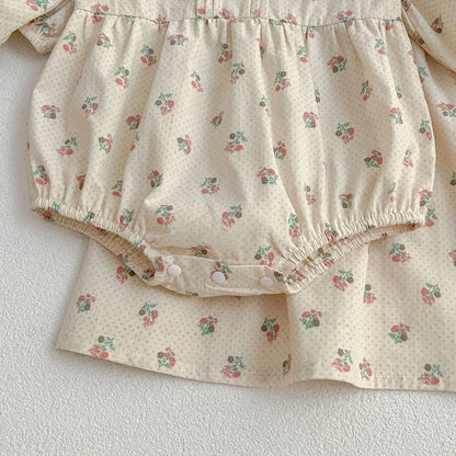 -ベビーロンパース/キッズワンピース レースフリル襟ピンタックフラワープリント長袖ボディスーツ/ワンピース リンクコーデ 姉妹 お揃いコーデ【mh0007418】 - mamahalo shop - 長袖ロンパース -  べビー服 - 子供服 - 男の子 - 女の子