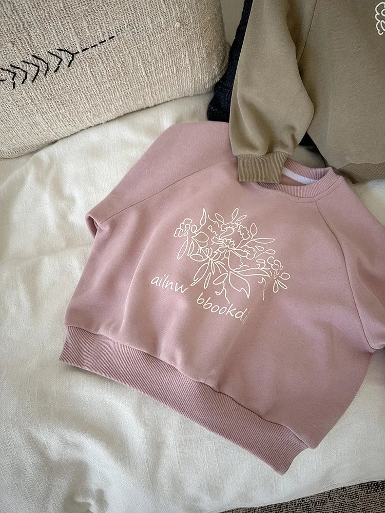 -キッズトップス 長袖プリントルーズスウェットシャツプルオーバー 2カラー - mamahalo shop - トレーナー・フーディ -  べビー服 - 子供服 - 男の子 - 女の子