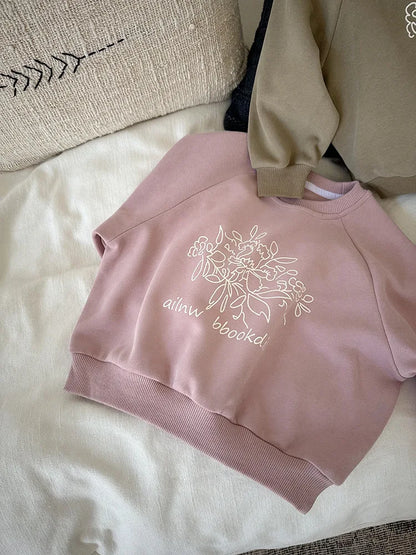 -キッズトップス 長袖プリントルーズスウェットシャツプルオーバー 2カラー - mamahalo shop - トレーナー・フーディ -  べビー服 - 子供服 - 男の子 - 女の子