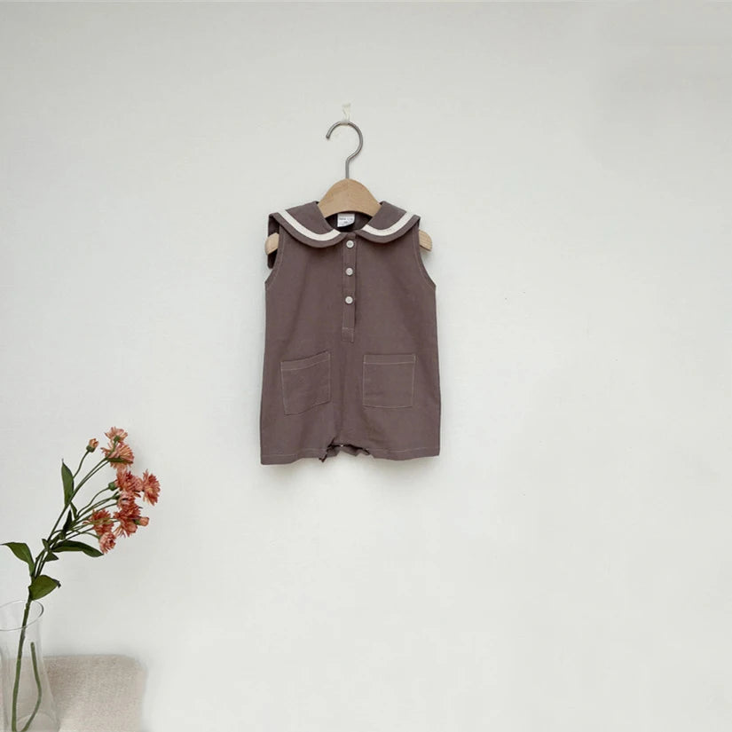 -ベビー セーラー カラー ノースリーブ ジャンプスーツ - mamahalo shop - ノースリーブジャンプスーツ -  べビー服 - 子供服 - 男の子 - 女の子