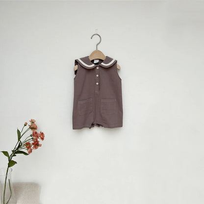 -ベビー セーラー カラー ノースリーブ ジャンプスーツ - mamahalo shop - ノースリーブジャンプスーツ -  べビー服 - 子供服 - 男の子 - 女の子