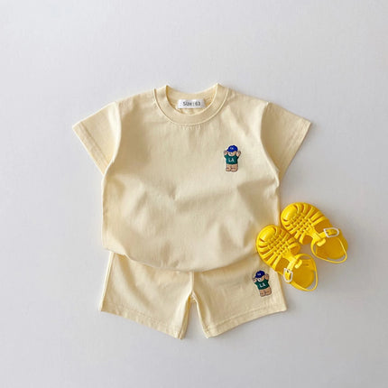 ☺︎ ベビーキッズセットアップ 2点セット 半袖Tシャツ+ショートパンツ ベアくま刺繍 6カラー - mamahalo shop - 半袖セットアップ -  べビー服 - 子供服 - 男の子 - 女の子