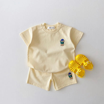 -ベビーキッズセットアップ 2点セット 半袖Tシャツ+ショートパンツ ベアくま刺繍 6カラー【mh0005629】 - mamahalo shop - 半袖セットアップ -  べビー服 - 子供服 - 男の子 - 女の子