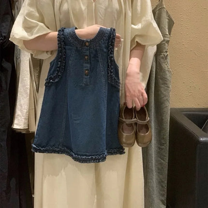 キッズワンピース デニムフリル ノースリーブワンピース - mamahalo shop - ノースリーブワンピース - ベビー服 - 子供服 - 男の子 - 女の子