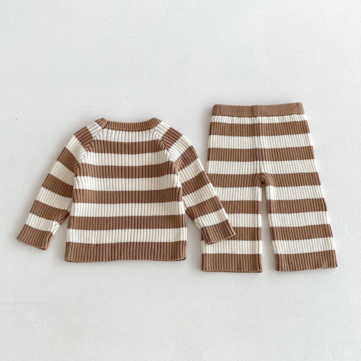 -キッズトップス/パンツ ボーダーリブニット長袖Tシャツ/ルーズワイドニットパンツ - mamahalo shop - 長袖セットアップ -  べビー服 - 子供服 - 男の子 - 女の子