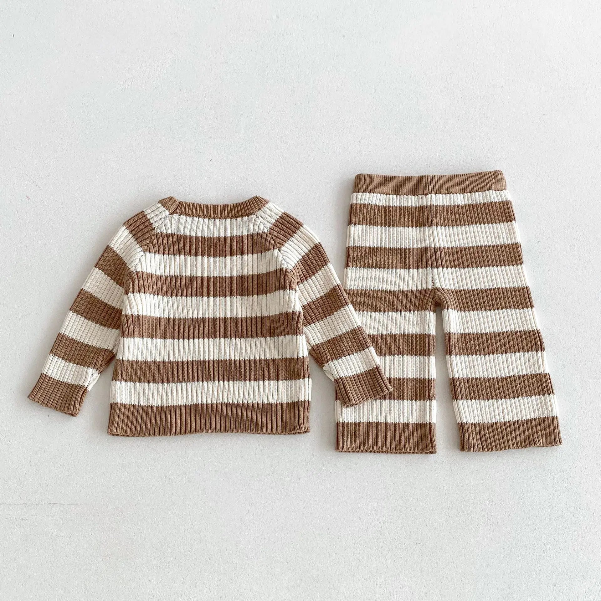 -キッズトップス/パンツ ボーダーリブニット長袖Tシャツ/ルーズワイドニットパンツ - mamahalo shop - 長袖セットアップ -  べビー服 - 子供服 - 男の子 - 女の子