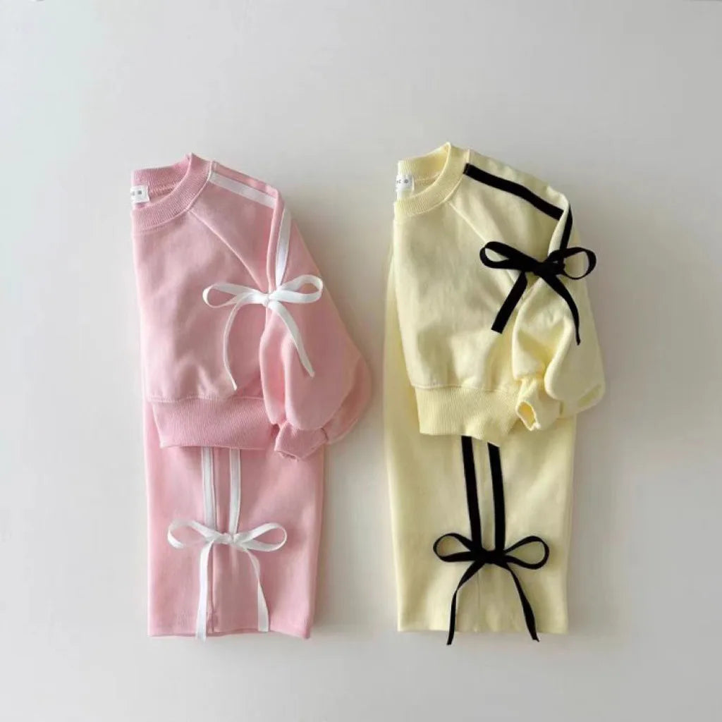 -キッズセットアップ 2点セット 長袖スウェットシャツ+スウェットパンツ リボンダブルライン 2カラー - mamahalo shop - 長袖セットアップ -  べビー服 - 子供服 - 男の子 - 女の子