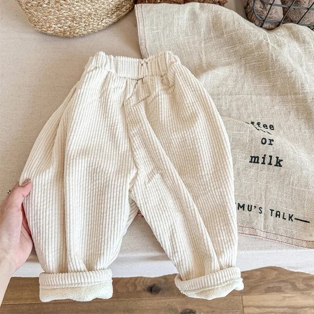 キッズパンツ 裏フリース コーデュロイ ロングパンツ 暖パン ベージュ ユニセックス 男の子 女の子 子供服 - mamahalo shop - ロングパンツ・スウェットパンツ - ベビー服 - 子供服 - 男の子 - 女の子