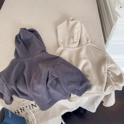 -キッズ ボアフリース レターロゴ フーディ スウェット パーカー - mamahalo shop - トレーナー・フーディ -  べビー服 - 子供服 - 男の子 - 女の子