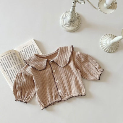 -ベビーカーディガン ビッグ襟 パフスリーブジャケット 2カラー - mamahalo shop - カーディガン・パーカー -  べビー服 - 子供服 - 男の子 - 女の子