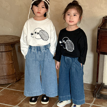 -キッズパンツ ソフトデニムルーズワイドバギーパンツ 2カラー【mh0006690】 - mamahalo shop - デニムパンツ -  べビー服 - 子供服 - 男の子 - 女の子