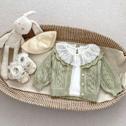 -ベビーカーディガン フリル襟レースニットジャケット 2カラー - mamahalo shop - カーディガン・パーカー -  べビー服 - 子供服 - 男の子 - 女の子