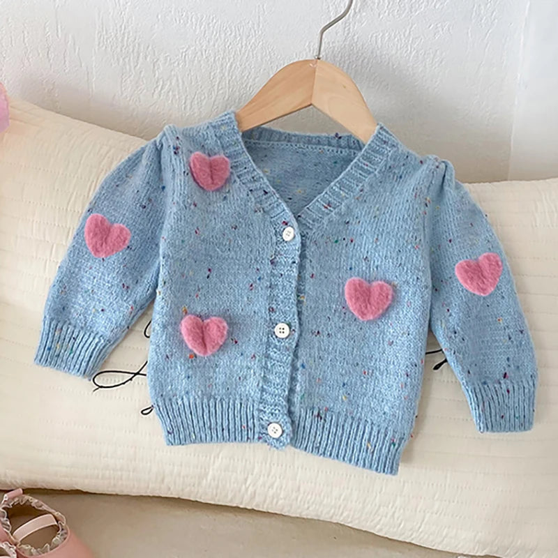 -ベビーカーディガン/ロンパース ニットVネックジャケット/ニットサスペンダーボディスーツ ハート 2カラー【mh0006489】 - mamahalo shop - ロンパースセットアップ -  べビー服 - 子供服 - 男の子 - 女の子