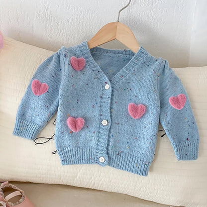 -ベビーカーディガン/ロンパース ニットVネックジャケット/ニットサスペンダーボディスーツ ハート 2カラー【mh0006489】 - mamahalo shop - ロンパースセットアップ -  べビー服 - 子供服 - 男の子 - 女の子