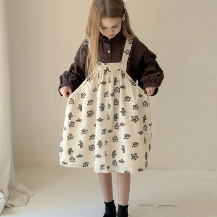 キッズワンピース シックフラワープリントノースリーブサスペンダーワンピース - mamahalo shop - ノースリーブワンピース -  べビー服 - 子供服 - 男の子 - 女の子