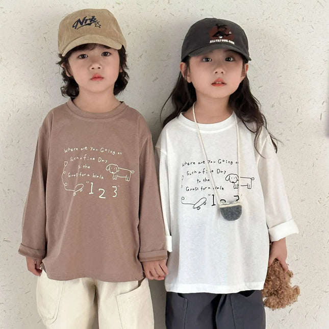 キッズトップス 犬ドッグレターロゴプリント長袖Tシャツ - mamahalo shop - 長袖Tシャツ -  べビー服 - 子供服 - 男の子 - 女の子