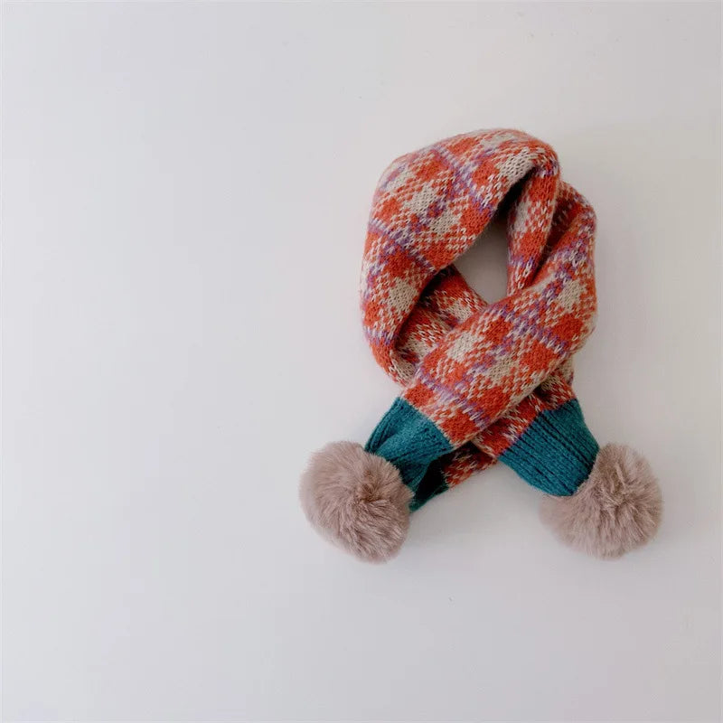 -キッズマフラー ぽんぽん付きネックウォーマー アーガイルチェック ユニセックス 男の子 女の子 子供服【mh0003397】 - mamahalo shop - ネックウォーマー -  べビー服 - 子供服 - 男の子 - 女の子