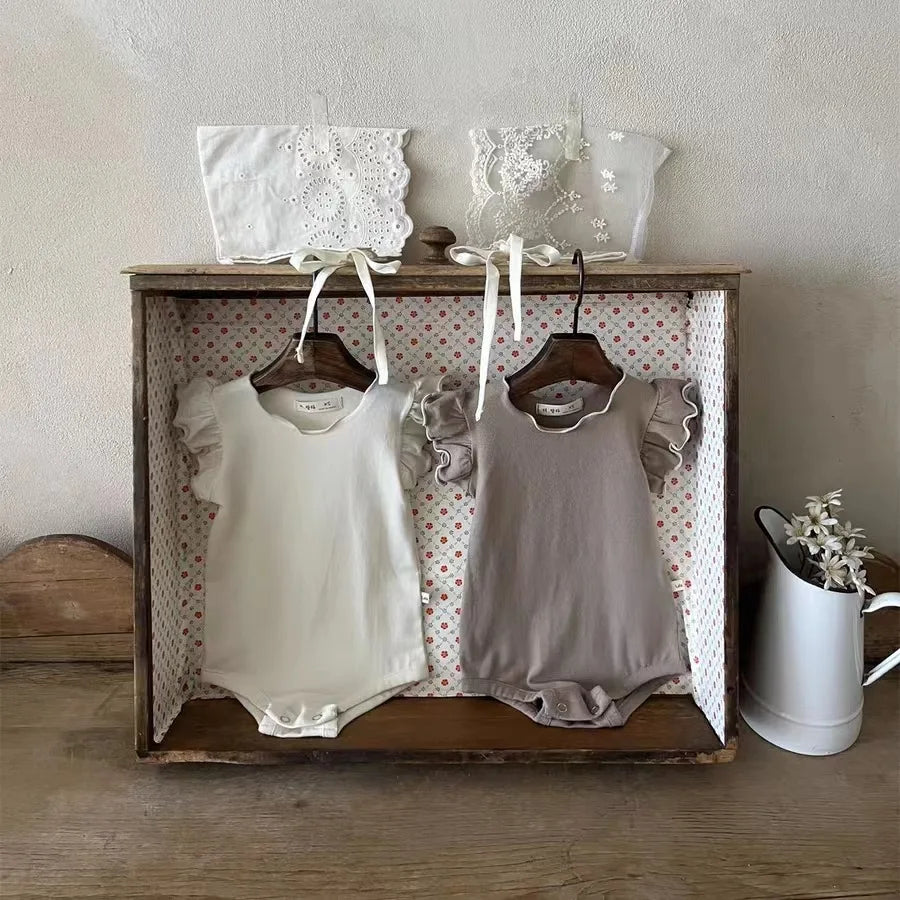 -ベビーロンパース フリルスリーブボディスーツ 3カラー【mh0005382】 - mamahalo shop - 半袖ロンパース -  べビー服 - 子供服 - 男の子 - 女の子