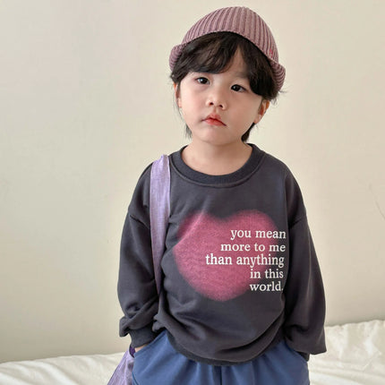 キッズトップス 長袖スウェットシャツ Tシャツ ハートレターロゴプリント 2カラー - mamahalo shop - 長袖Tシャツ - ベビー服 - 子供服 - 男の子 - 女の子