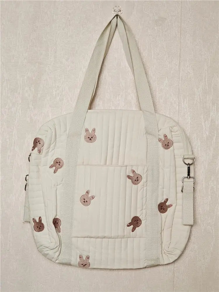 -キルティング くま ベア オリーブ フラワー 刺繍 ショルダー ママバッグ ストローラー ベビーカー - mamahalo shop - マザーズバッグ -  べビー服 - 子供服 - 男の子 - 女の子