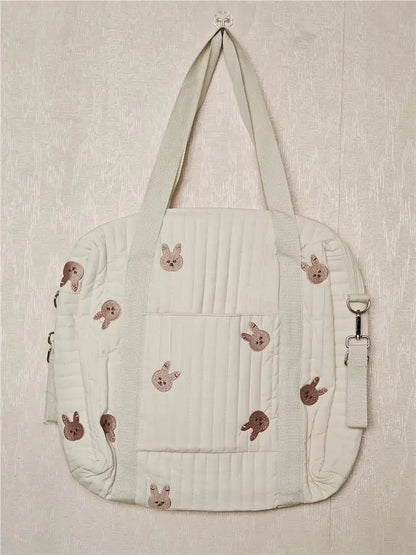 -キルティング くま ベア オリーブ フラワー 刺繍 ショルダー ママバッグ ストローラー ベビーカー - mamahalo shop - マザーズバッグ -  べビー服 - 子供服 - 男の子 - 女の子