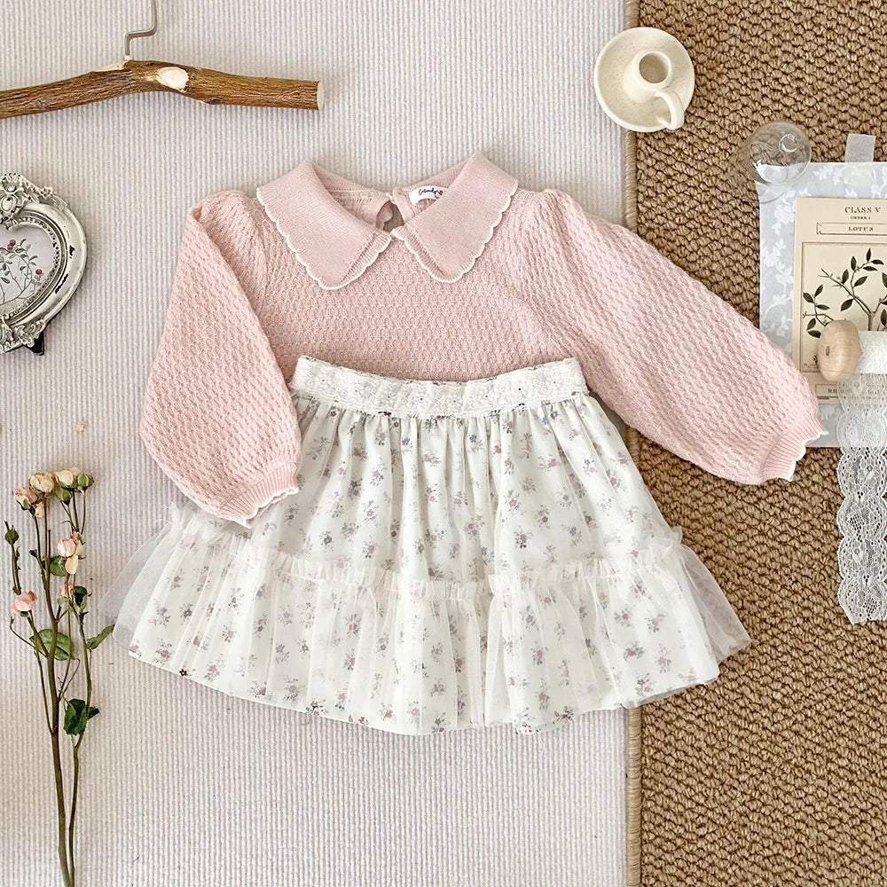 -ベビーキッズトップス 長袖襟付きセーター ニットブラウス ピンク/ベージュ/2カラー【mh0004552】 - mamahalo shop - 長袖シャツ・ブラウス -  べビー服 - 子供服 - 男の子 - 女の子