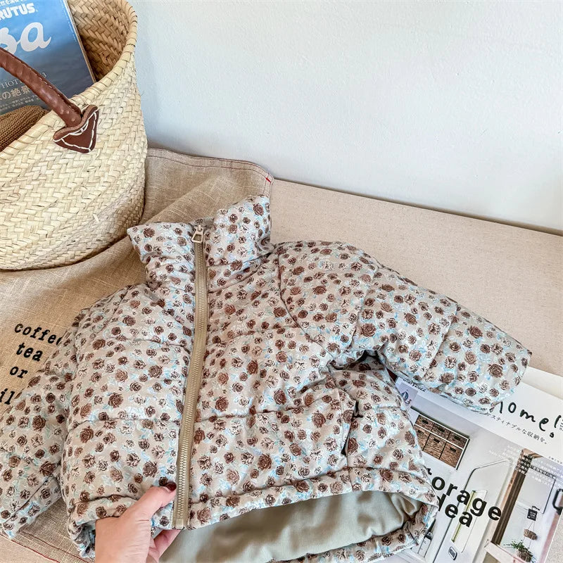 -キッズアウター 中綿キルティングジャケット フラワー 花柄プリントコート 2カラー ガールズ 女の子 子供服 - mamahalo shop - ショートコート・ジャケット・ジャンパー -  べビー服 - 子供服 - 男の子 - 女の子