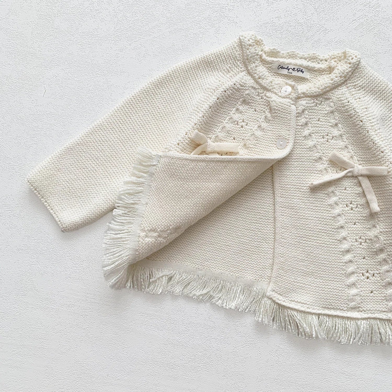 -ベビーキッズカーディガン ニットフリンジリボンボレロカーディガン 2カラー - mamahalo shop - カーディガン・パーカー -  べビー服 - 子供服 - 男の子 - 女の子