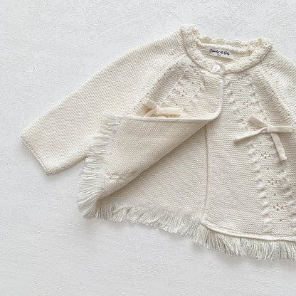 -ベビーキッズカーディガン ニットフリンジリボンボレロカーディガン 2カラー - mamahalo shop - カーディガン・パーカー -  べビー服 - 子供服 - 男の子 - 女の子