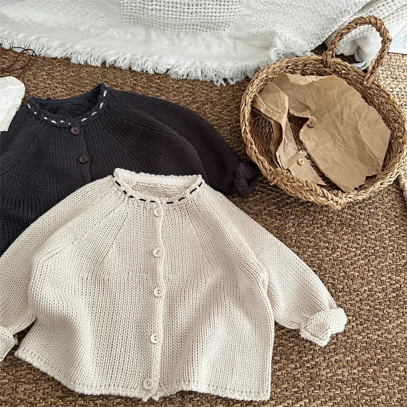 -キッズカーディガン ステッチアクセントざっくりニットジャケット 2カラー - mamahalo shop - カーディガン・パーカー -  べビー服 - 子供服 - 男の子 - 女の子