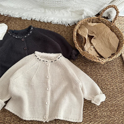 -キッズカーディガン ステッチアクセントざっくりニットジャケット 2カラー - mamahalo shop - カーディガン・パーカー -  べビー服 - 子供服 - 男の子 - 女の子