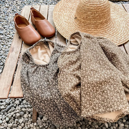 -キッズ フラワー 長袖 パフスリーブ ブラウス スモック - mamahalo shop - 長袖シャツ・ブラウス -  べビー服 - 子供服 - 男の子 - 女の子