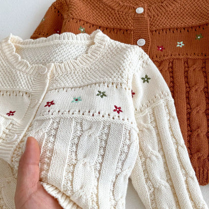 -キッズカーディガン フラワー刺繍レースニットジャケット 2カラー - mamahalo shop - カーディガン・パーカー -  べビー服 - 子供服 - 男の子 - 女の子