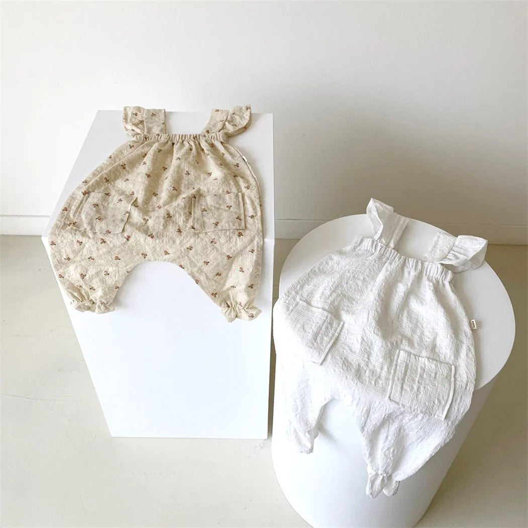 -ベビージャンプスーツ フリルノースリーブつなぎ サロペット 無地/フラワー花柄プリント【mh0006063】 - mamahalo shop - ノースリーブジャンプスーツ -  べビー服 - 子供服 - 男の子 - 女の子