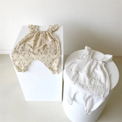 -ベビージャンプスーツ フリルノースリーブつなぎ サロペット 無地/フラワー花柄プリント【mh0006063】 - mamahalo shop - ノースリーブジャンプスーツ -  べビー服 - 子供服 - 男の子 - 女の子