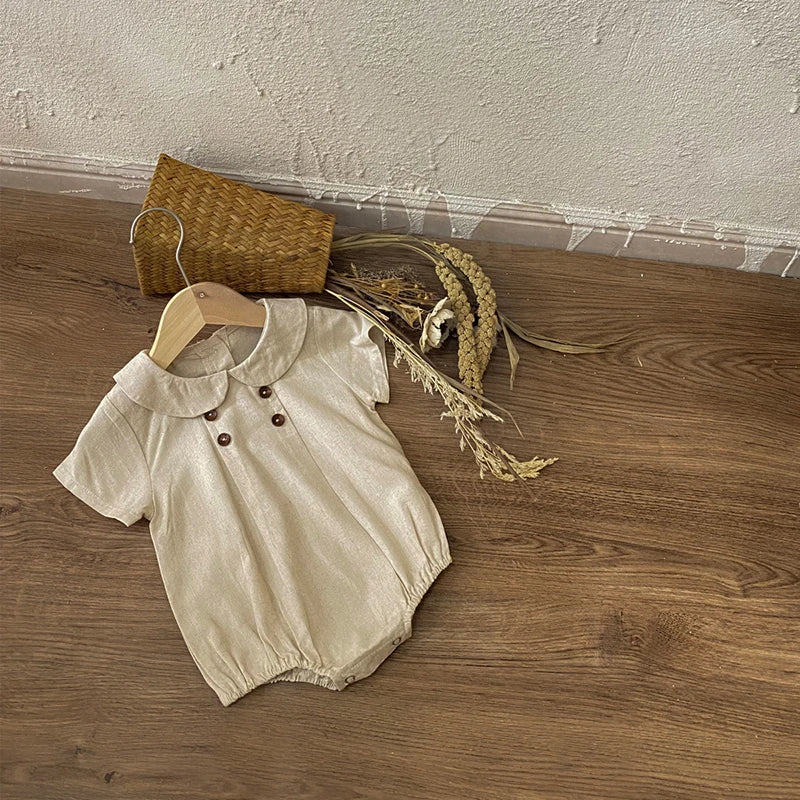 -ベビーロンパース 半袖丸襟ボディスーツ 無地/ストライプ 2カラー【mh0006534】 - mamahalo shop - 半袖ロンパース -  べビー服 - 子供服 - 男の子 - 女の子