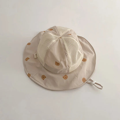 -ベビー帽子 メッシュ バケットハット 日除け帽子 サマーハット ベアくまプリント【mh0005667】 - mamahalo shop - ベビー用帽子 -  べビー服 - 子供服 - 男の子 - 女の子