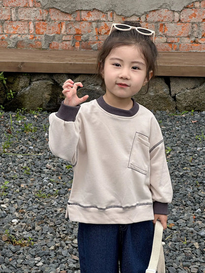 -キッズトップス ステッチアクセント長袖シンプルTシャツ 2カラー - mamahalo shop - 長袖Tシャツ -  べビー服 - 子供服 - 男の子 - 女の子